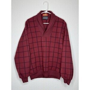 VTG Northwestern Knitting Co Sweater 80s Shawl Collar Red Windowpane Medium
